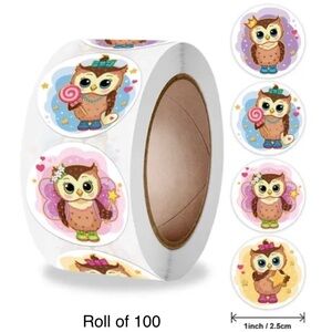 100 Thank You Cartoon Owl Stickers 2.5 cm